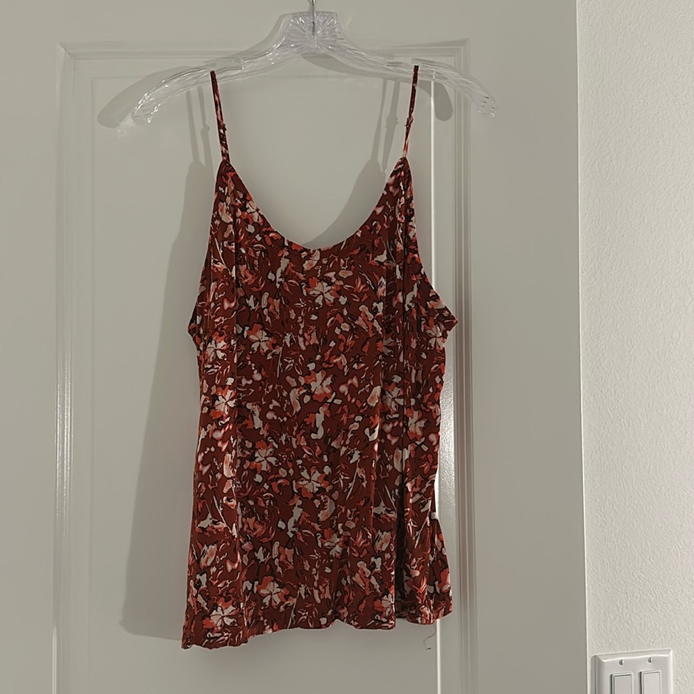Red Floral Tank Blouse, Size XL